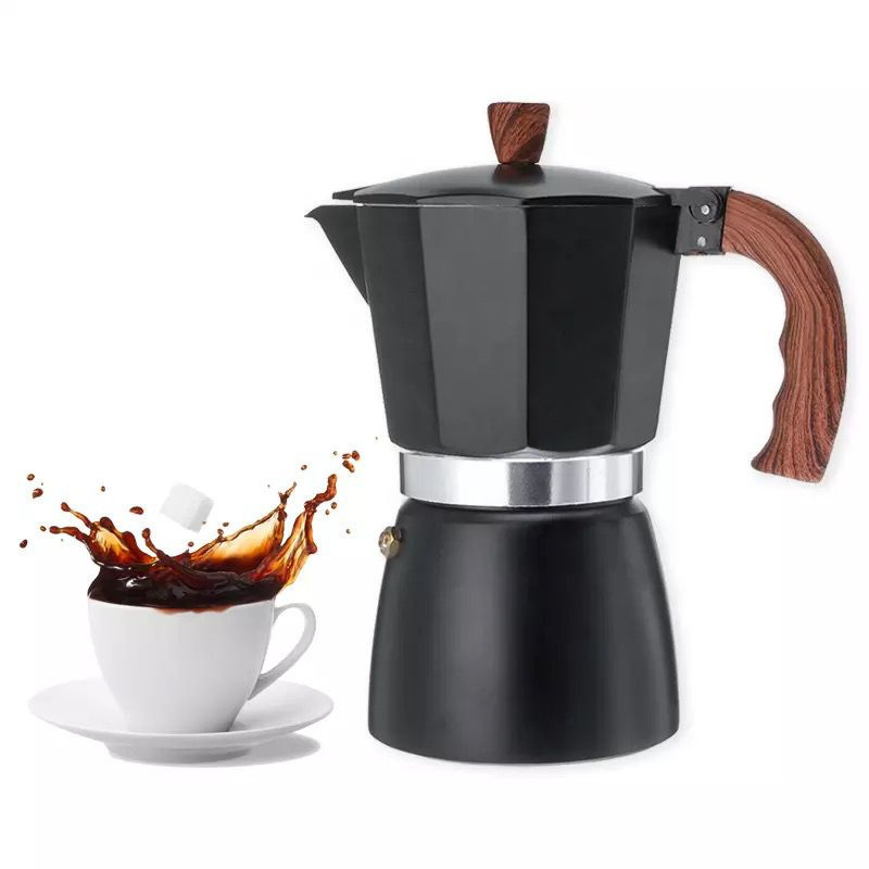 Black Aluminum Metal Moka Pot Coffee Maker Demitasse Espresso Coffee Moka pot with handle