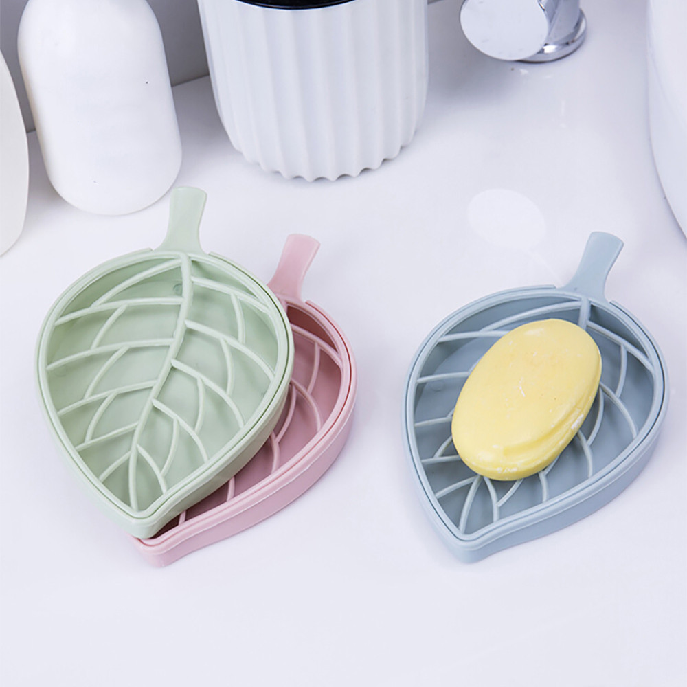 Double wall Plastic Leaf shape Soap Dishes Soap Tray Holder Storage Soap Rack Plate Box