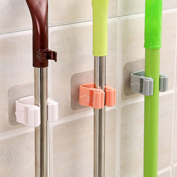 Mop Broom Holder Self Adhesive Mop Grip Storage Holders Wall Mounted Broom Hanger Tool Organizer Rack for Kitchen Garden