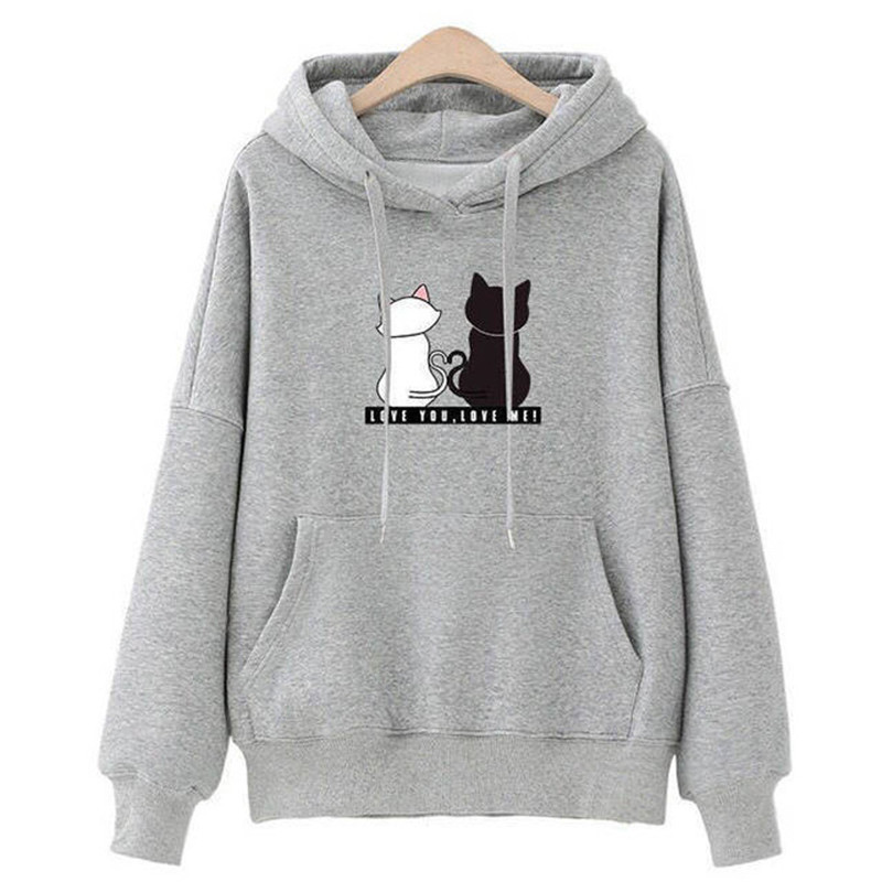 Streetwear Hoodies Women Sweatshirt Autumn Long Sleeve Hoodies Harajuku Hoodie Cute Cat Print Sweatshirt Women J0242-1