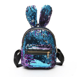 Women Rabbit Ear Backpack for Girls Sequined Travel Bag Bling Shiny Backpack Schoolbag