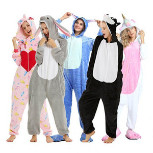 Winter Cotton Cashmere Women Men Unisex Adult Cute Cartoon Onesie Animal Pajamas Flannel Nightwear Sleepwear