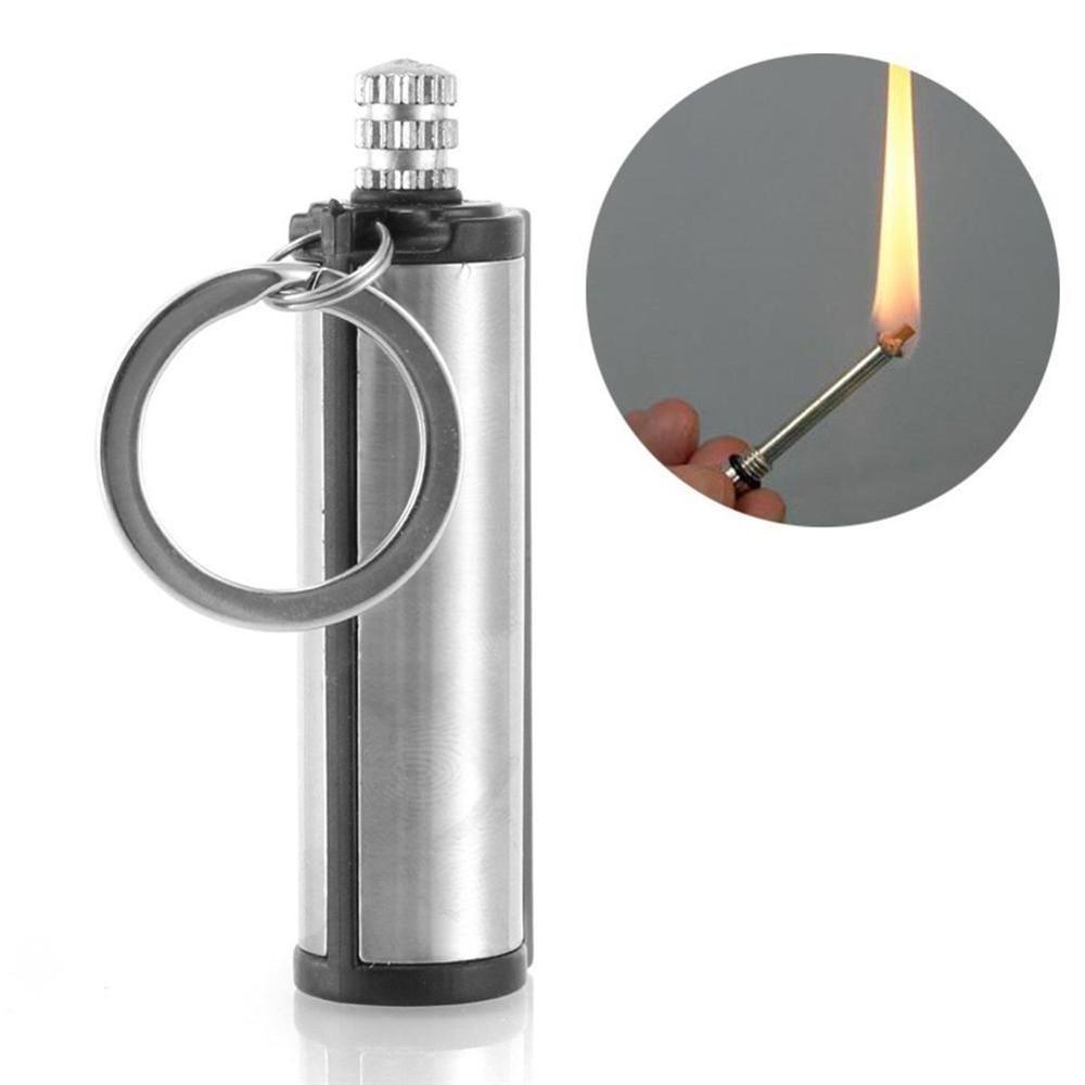 Flint Portable Keychain Fire Starter Stainless Steel Outdoor Camping Hiking Emergency Survival Tool cylindrical matches