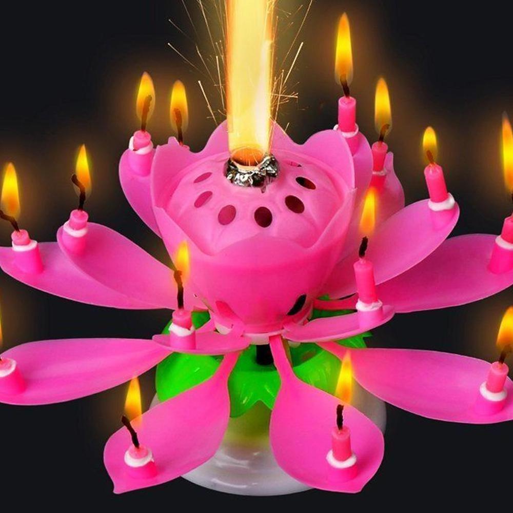 K617 Cake Candle Lotus Flower Musical Candle Happy Birthday Art Candle Lights For DIY Cake Decoration Kids Gift Wedding Party