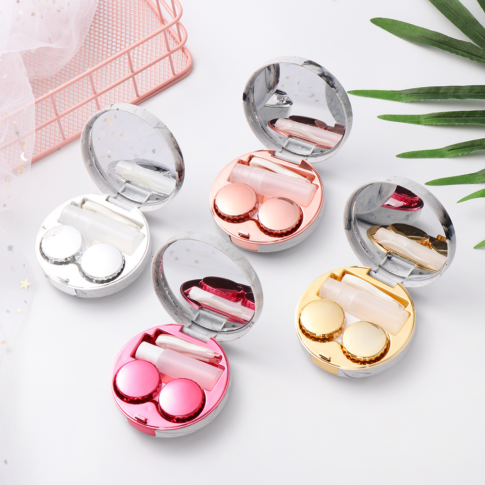 K809 Hot Cute Marble Stripe Contact Lens Case Travel Glasses Lenses Box Eyes Care Kit Holder Contact Lens Cases