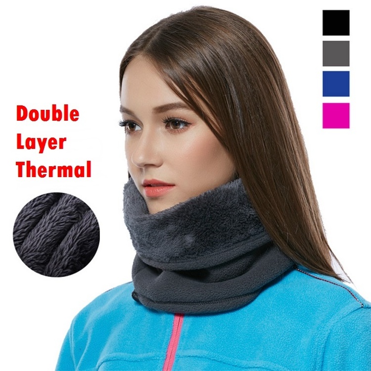 Dual-layer Scarf Neck Warmer Men Women Fleece Thermal Warm Scarf Camping Hiking Adjustable Head Scarf M0124