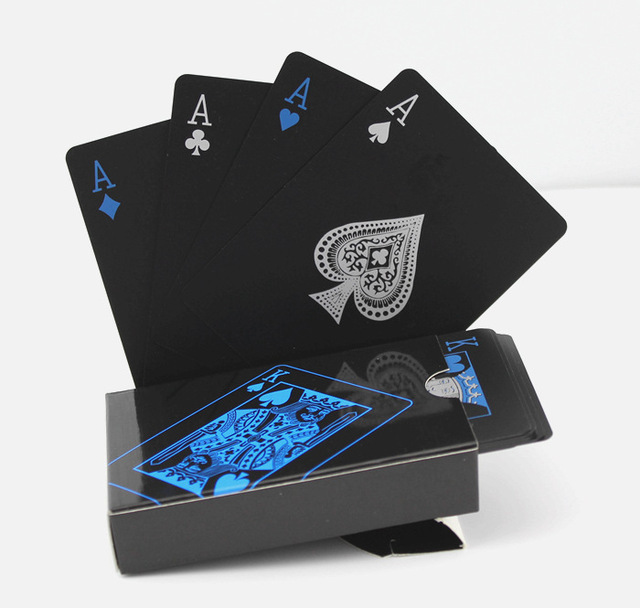 K368  Waterproof PVC Plastic Playing Cards Set Trend 54pcs Deck Poker Classic Tricks Tool Pure Black Box-packed