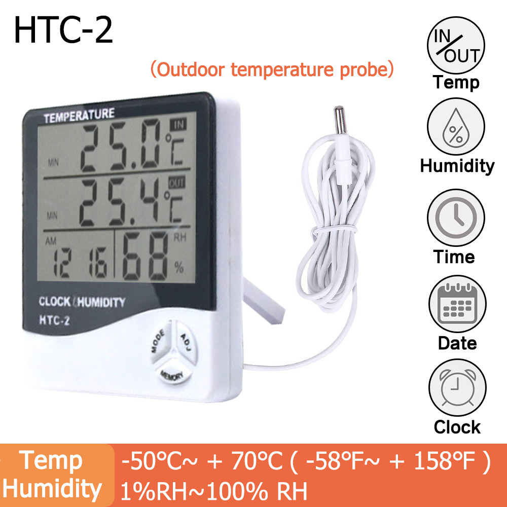 LCD Electronic Digital Temperature Humidity Meter Thermometer Hygrometer Indoor Outdoor Weather Station alarm Clock HTC-1 HTC-2