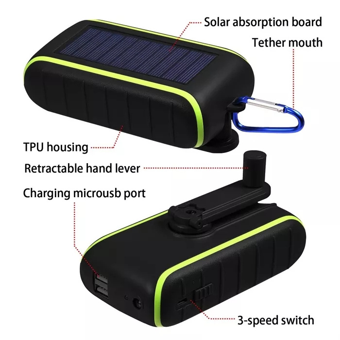 Emergency Hand Crank Charger Cell Phone USB Manual Dynamo Portable Solar Hand Crank Flashlight Emergency Charger for Outdoor Use