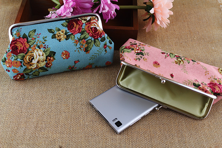 K1280 New Coin Purses Women Girls Flower Printed Canvas Wallet Card Holder Coin Purse Clutch girls Handbag Bag