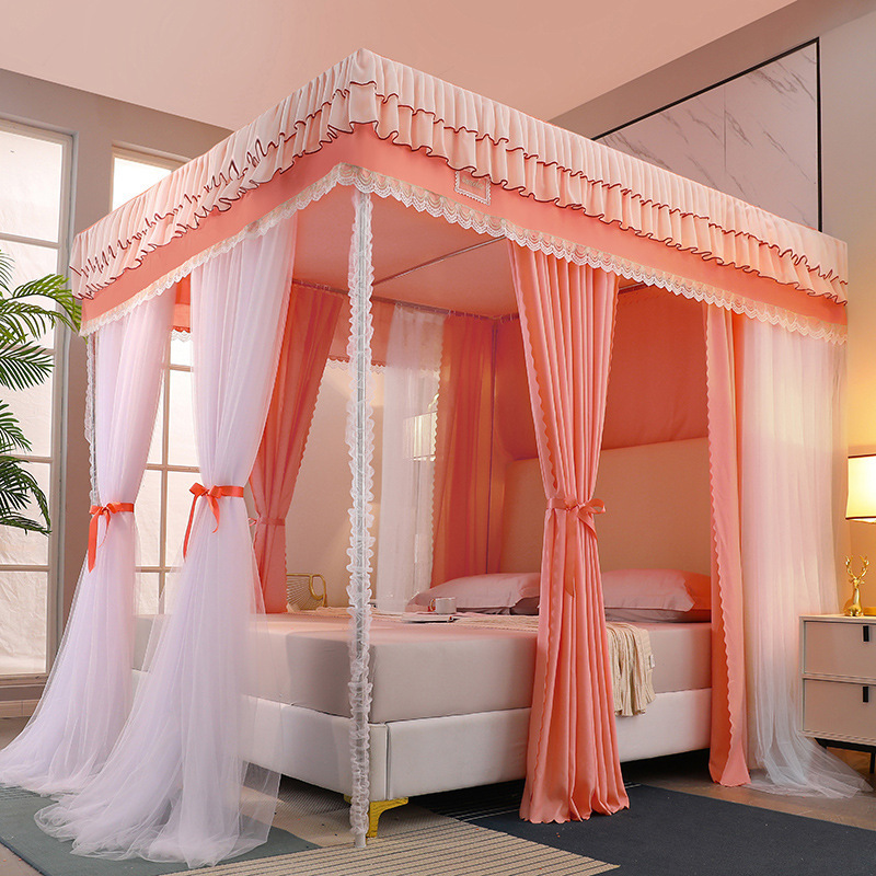 Four Season Quadrate Palace Mosquito Net with Frame Romantic Shading Bed Curtain Canopy Nets Three-door Bedcover Curtain R2277