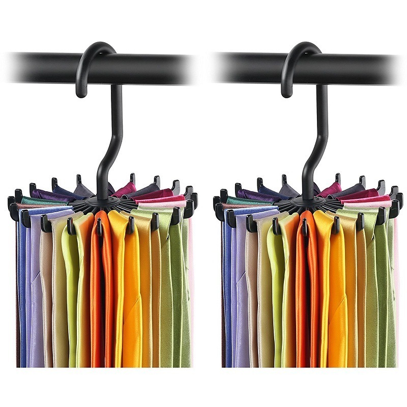 360 Degree Rotate Tie Rack Hooks Dry Wet Dual Use Towel Belt Hangers Scarf Holder D0377