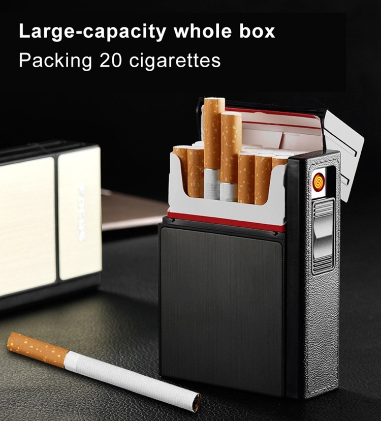 2-in-1 Cigarette Case with Built-in USB Lighter Rechargeable Cigarette Box holder smoking Lighter