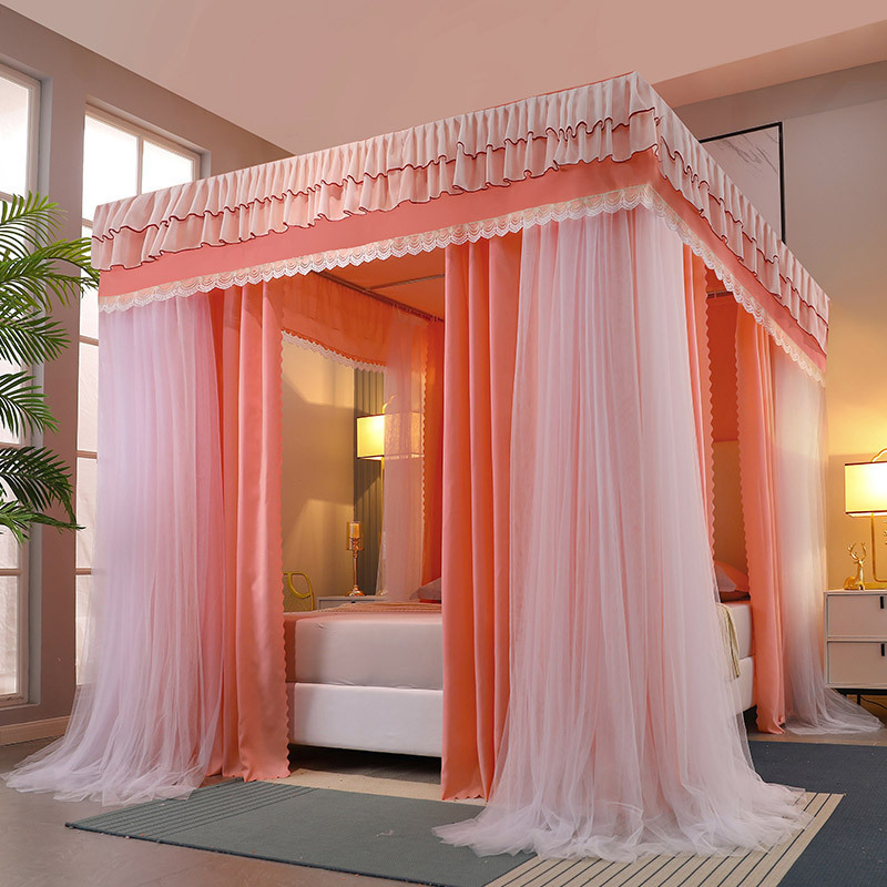 Four Season Quadrate Palace Mosquito Net with Frame Romantic Shading Bed Curtain Canopy Nets Three-door Bedcover Curtain R2277