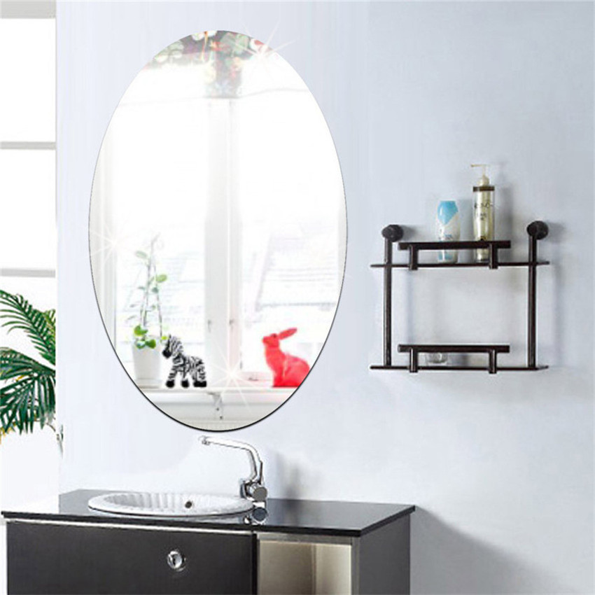 K1420 Oval rectangular acrylic bathroom mirror sticker living room bedroom home decoration wall mirror sticker