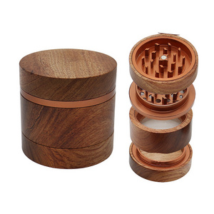 Hot Sale Wooden Herb Grinder High Quality Aluminum Alloy 4 Layers Wood Tobacco Grinders