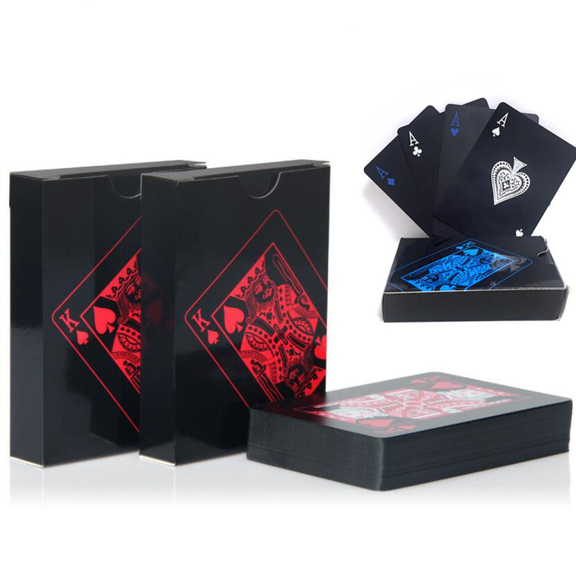 K368  Waterproof PVC Plastic Playing Cards Set Trend 54pcs Deck Poker Classic Tricks Tool Pure Black Box-packed