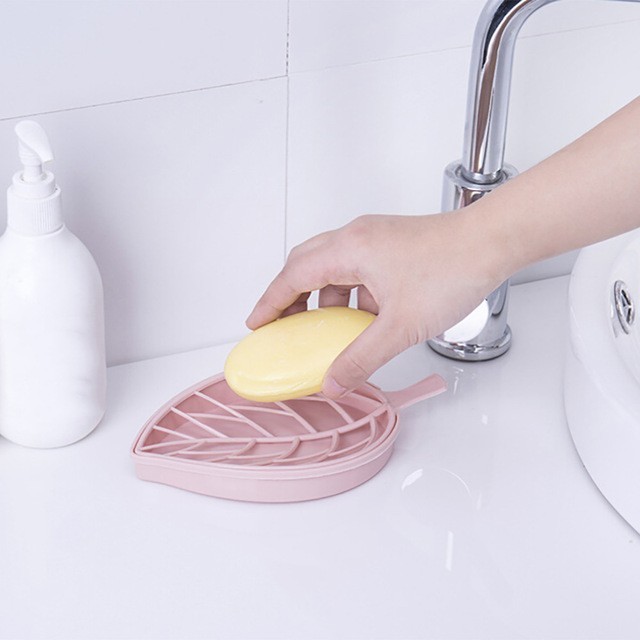 Double wall Plastic Leaf shape Soap Dishes Soap Tray Holder Storage Soap Rack Plate Box