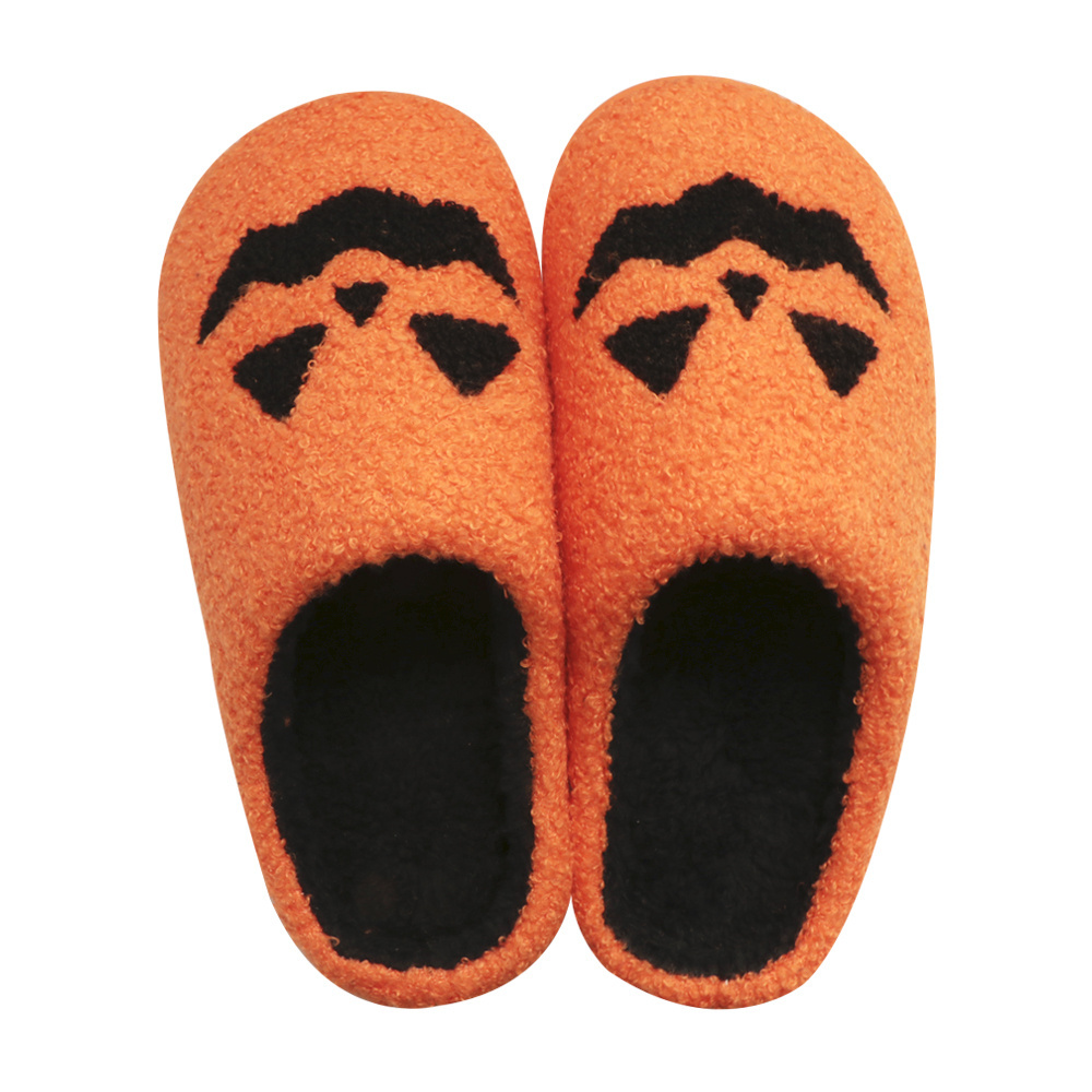 HF Halloween adult winter hot sale pumpkin head indoor warm white orange cotton slippers