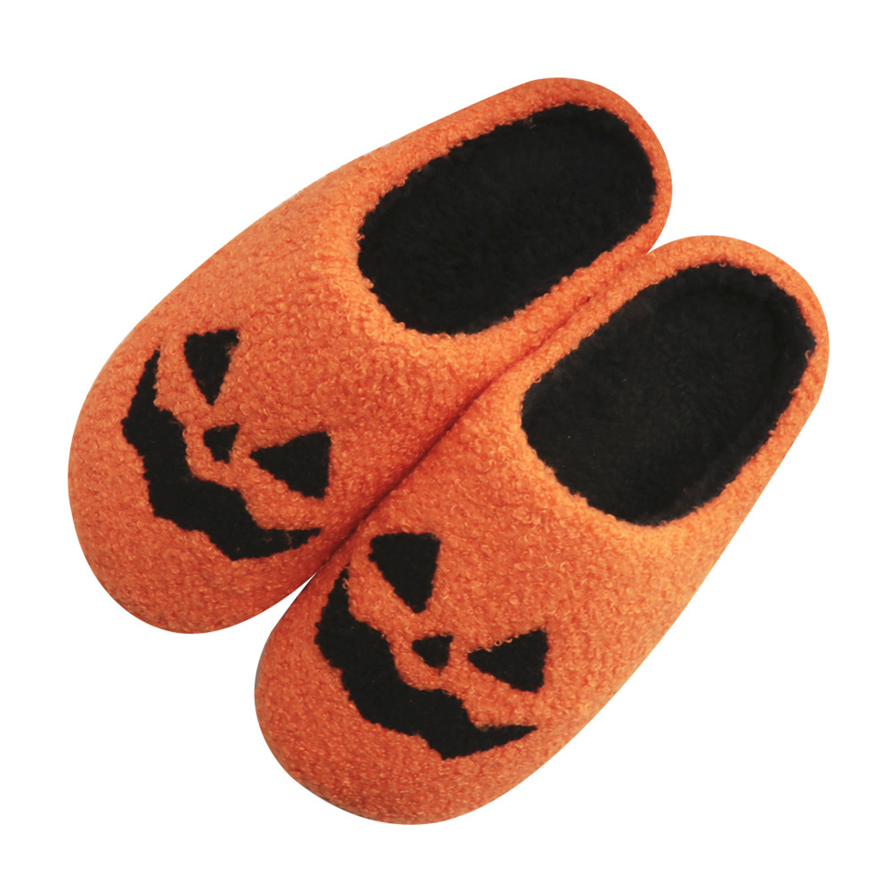 HF Halloween adult winter hot sale pumpkin head indoor warm white orange cotton slippers