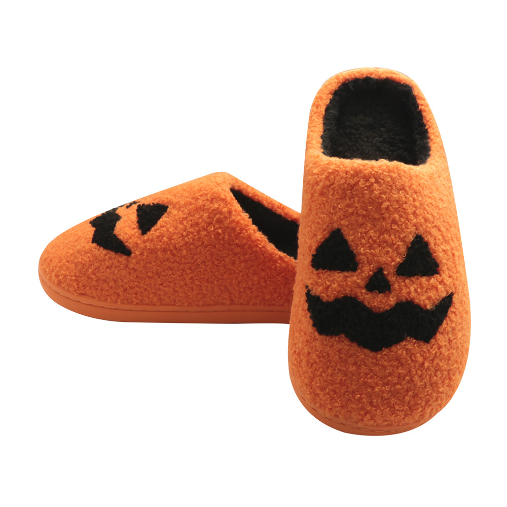 HF Halloween adult winter hot sale pumpkin head indoor warm white orange cotton slippers