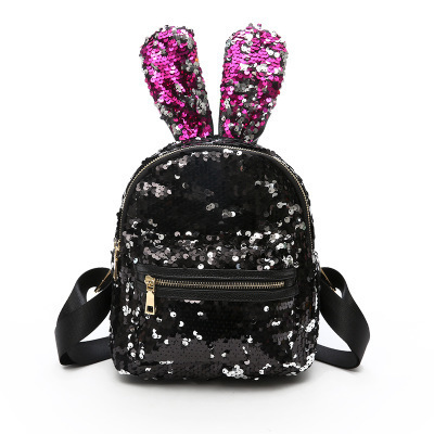 Women Rabbit Ear Backpack for Girls Sequined Travel Bag Bling Shiny Backpack Schoolbag