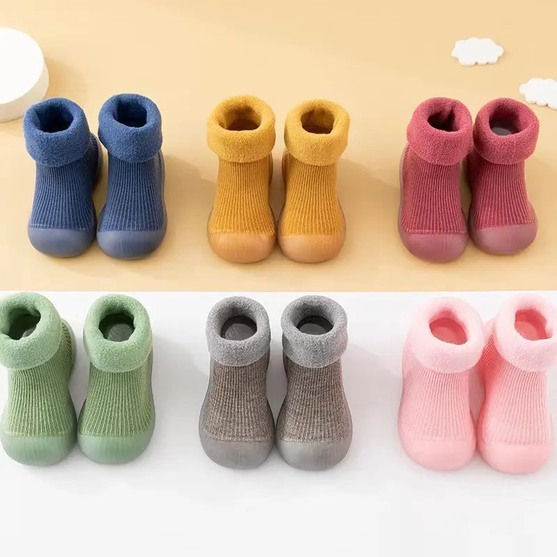 9 Colors custom winter socks for baby cotton anti slip crew baby socks rubber soles