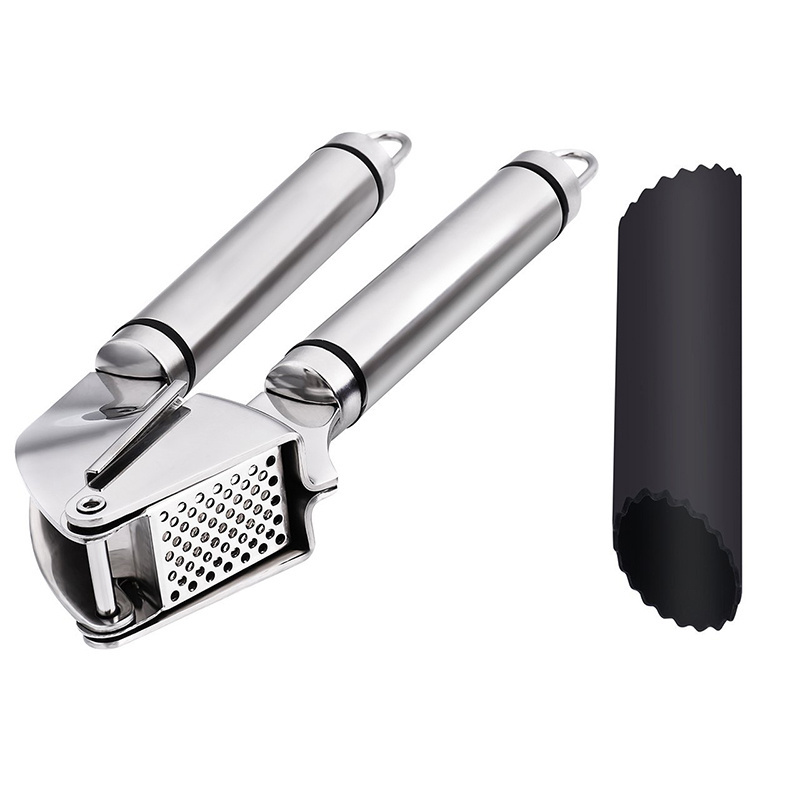 Best Selling Stainless Steel Garlic Press Silicone Garlic Peeler Tube and Cleaning Brush