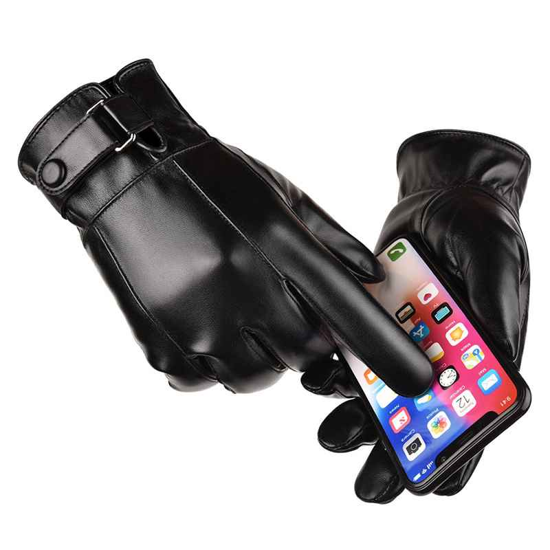 Wholesale Winter Leather Gloves For Men Casual PU Touch Screen Keep Warm Cycling Business Washed Leather Gloves