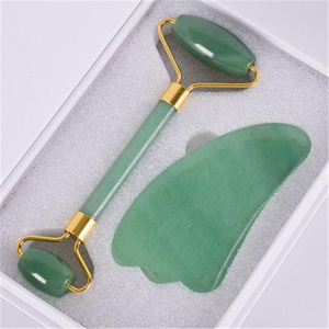 K1009 Natural Pink Crystal Jade Roller Double Head Rose Quartz Massage Roller Real Stone Facial  Gua sha Tool Set