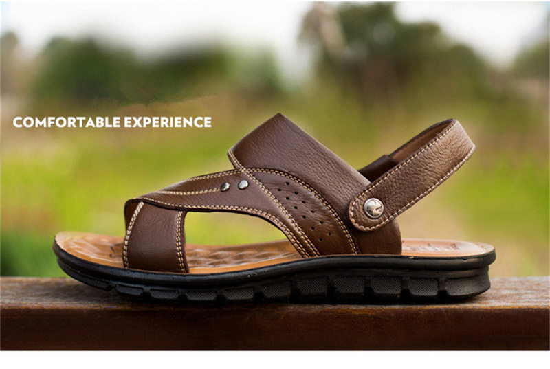 Hot Sale Summer Men Sandals Quality Genuine Leather Shoes Male Comfortable Slip-on Slippers Brown Man Sandal