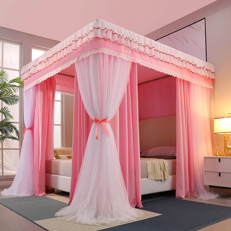 Four Season Quadrate Palace Mosquito Net with Frame Romantic Shading Bed Curtain Canopy Nets Three-door Bedcover Curtain R2277