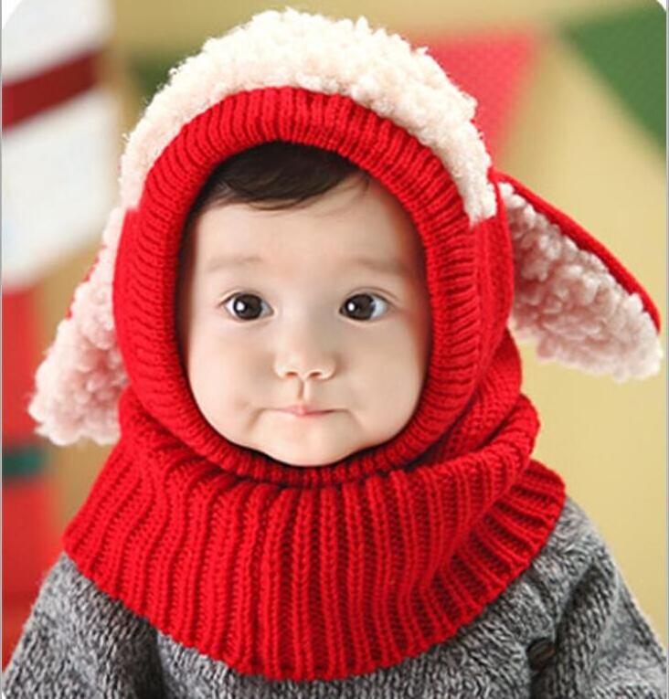 Baby Boy Girl Winter Warm Knitted caps Kids Toddler Hooded Scarf Ear flap Beanie Hats with Ears