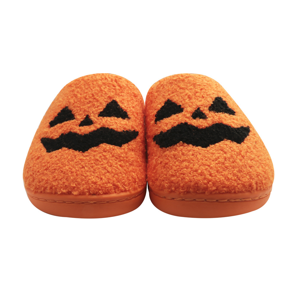 HF Halloween adult winter hot sale pumpkin head indoor warm white orange cotton slippers