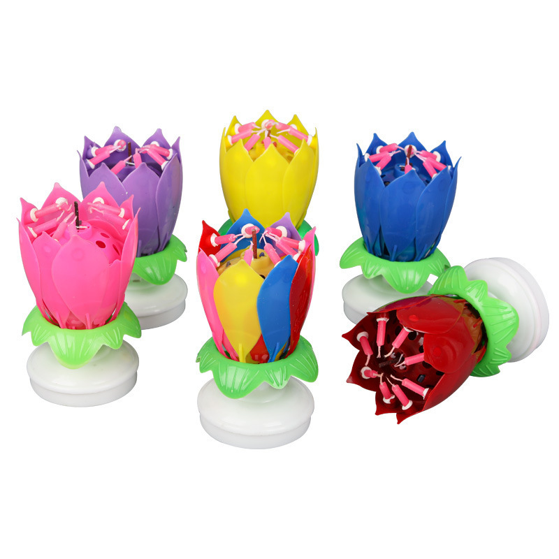 K617 Cake Candle Lotus Flower Musical Candle Happy Birthday Art Candle Lights For DIY Cake Decoration Kids Gift Wedding Party