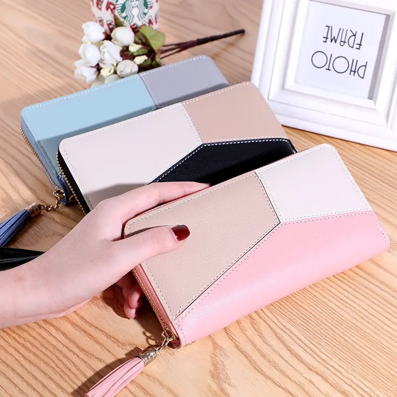 Women long Leather Zipper Purse girls Geometric patterns wallets Tassel Wallets Simple Card Holder Women Wallet J0088