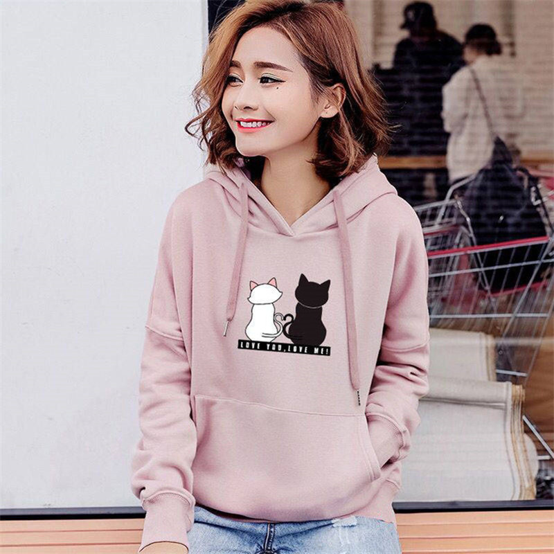 Streetwear Hoodies Women Sweatshirt Autumn Long Sleeve Hoodies Harajuku Hoodie Cute Cat Print Sweatshirt Women J0242-1