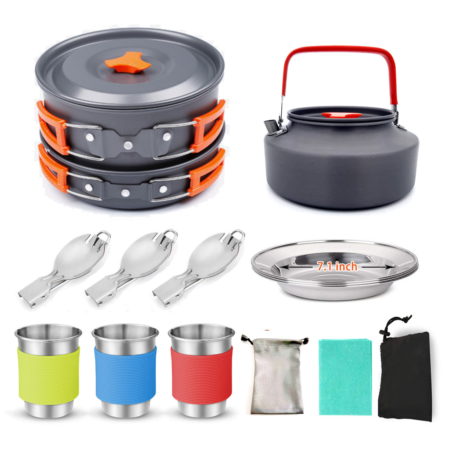 Outdoor Portable Hiking Cookware Sets Grill Pan Camping Cooking Pot Cookware Set Camping Cookware Mess Kit