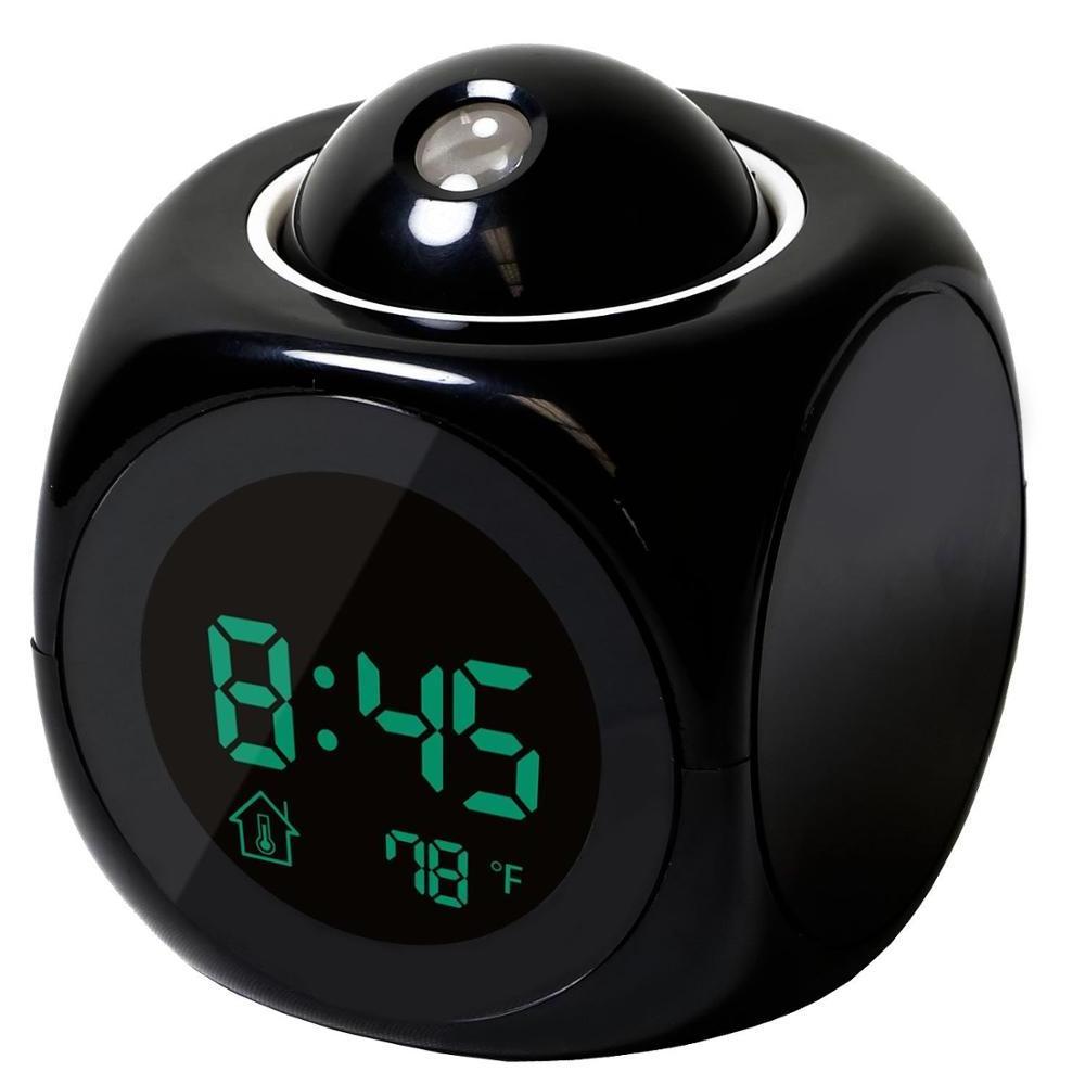 Projection Digital LCD Snooze Alarm Clock Talking Voice Thermometer Snooze Function Desk LED Display despertador