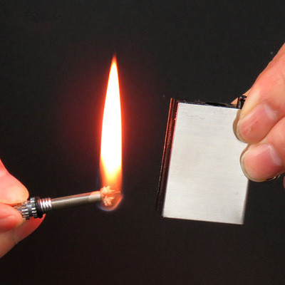 Creative custom stainless steel waterproof million matches square flint lighter wholesale