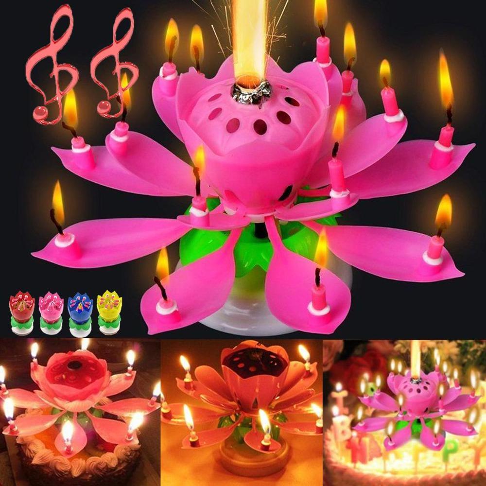 K617 Cake Candle Lotus Flower Musical Candle Happy Birthday Art Candle Lights For DIY Cake Decoration Kids Gift Wedding Party