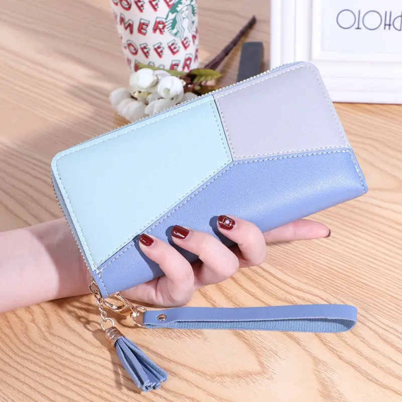 Women long Leather Zipper Purse girls Geometric patterns wallets Tassel Wallets Simple Card Holder Women Wallet J0088