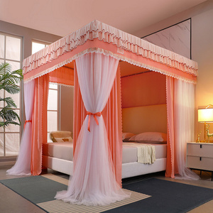 Four Season Quadrate Palace Mosquito Net with Frame Romantic Shading Bed Curtain Canopy Nets Three-door Bedcover Curtain R2277