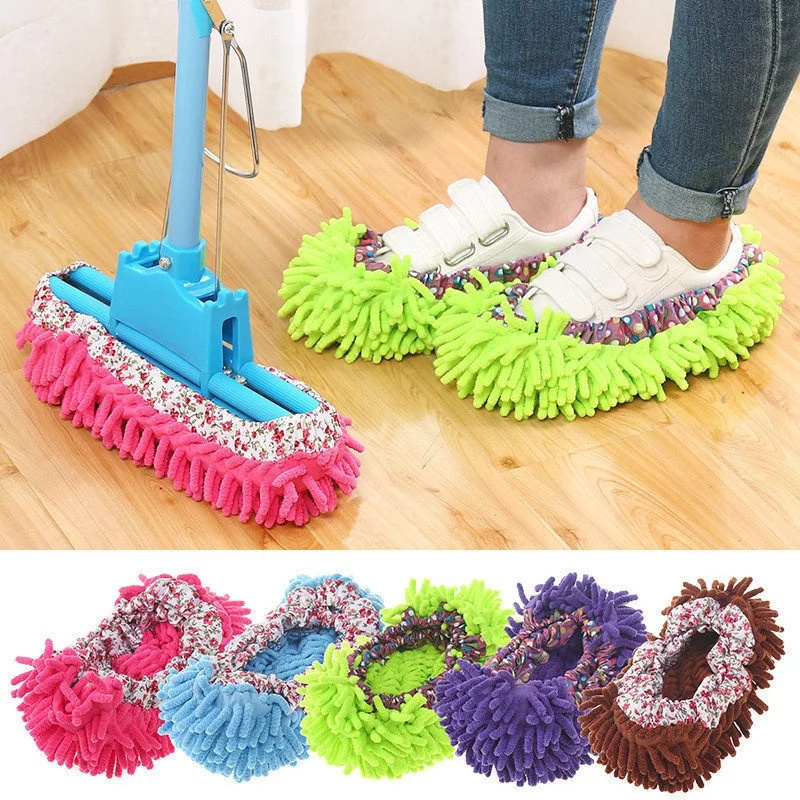 Home Floor Cleaning Slipper Chenille Micro Fiber Shoes Covers Drag Mop Micro Velvet Shoes Clean Cloth