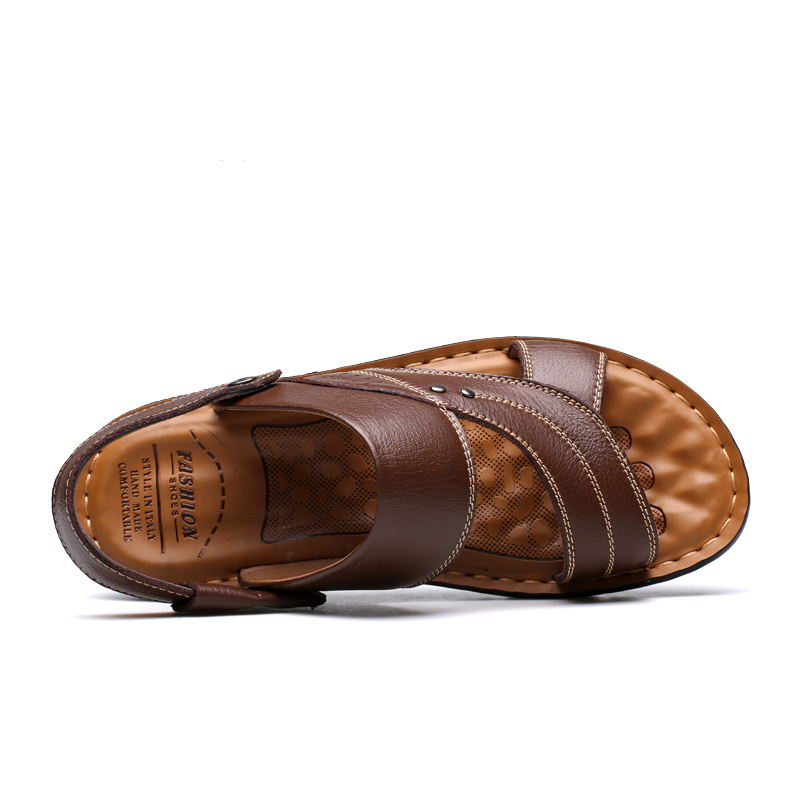 Hot Sale Summer Men Sandals Quality Genuine Leather Shoes Male Comfortable Slip-on Slippers Brown Man Sandal