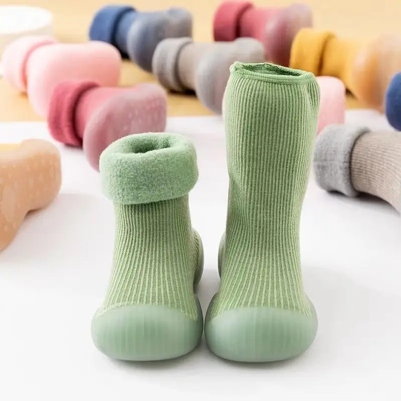 9 Colors custom winter socks for baby cotton anti slip crew baby socks rubber soles