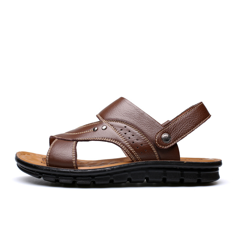 Hot Sale Summer Men Sandals Quality Genuine Leather Shoes Male Comfortable Slip-on Slippers Brown Man Sandal