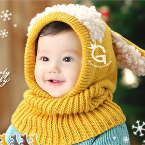 Baby Boy Girl Winter Warm Knitted caps Kids Toddler Hooded Scarf Ear flap Beanie Hats with Ears