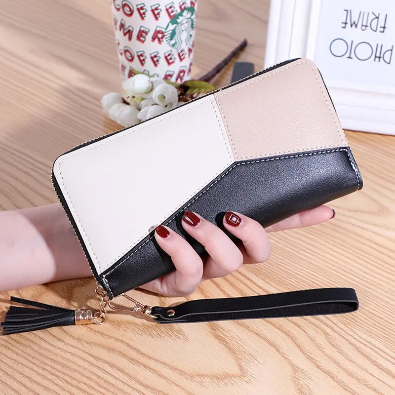 Women long Leather Zipper Purse girls Geometric patterns wallets Tassel Wallets Simple Card Holder Women Wallet J0088