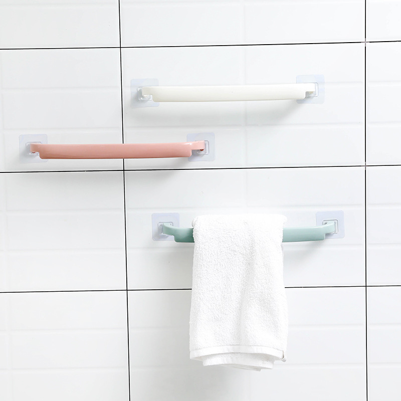 Towel bar Perforation-free bathroom extended bathroom Cool double pole wall hanging towel rack toilet single pole slipper bar